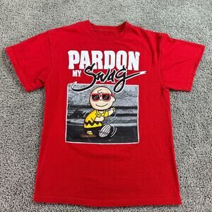 Peanuts Shirt Mens Medium Red White Pardon My Swag Charlie Brown Snoopy